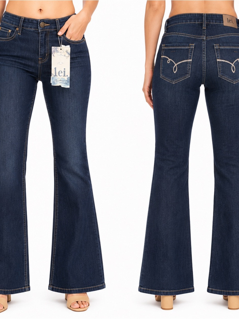 L.E.I. Sophia Hiphugger Flare Jeans NWT Size 15 Embroidered Pockets